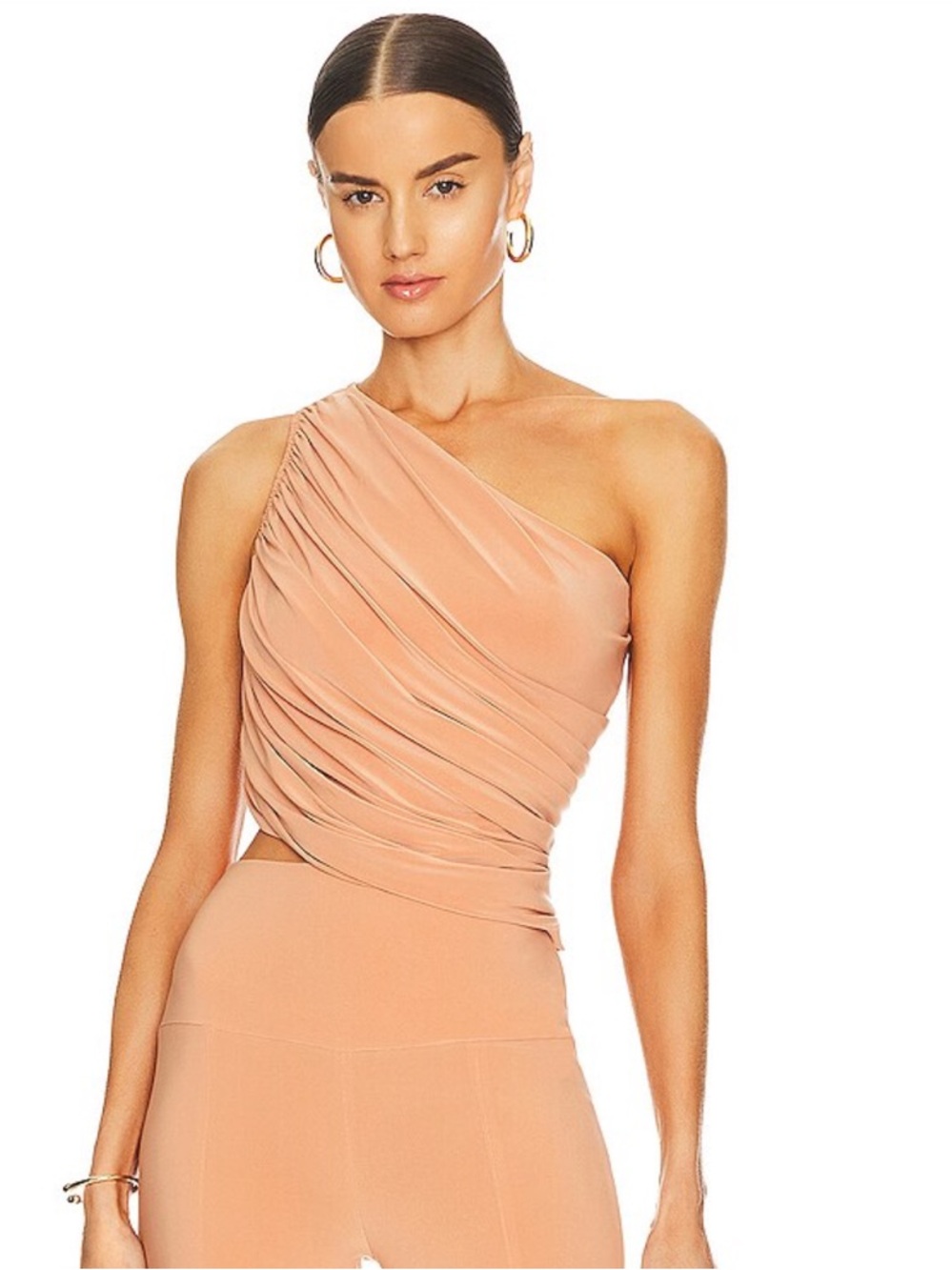 Norma Kamali Diana Bra Top with Gathered Side in Salmon - Picture 1 of 12